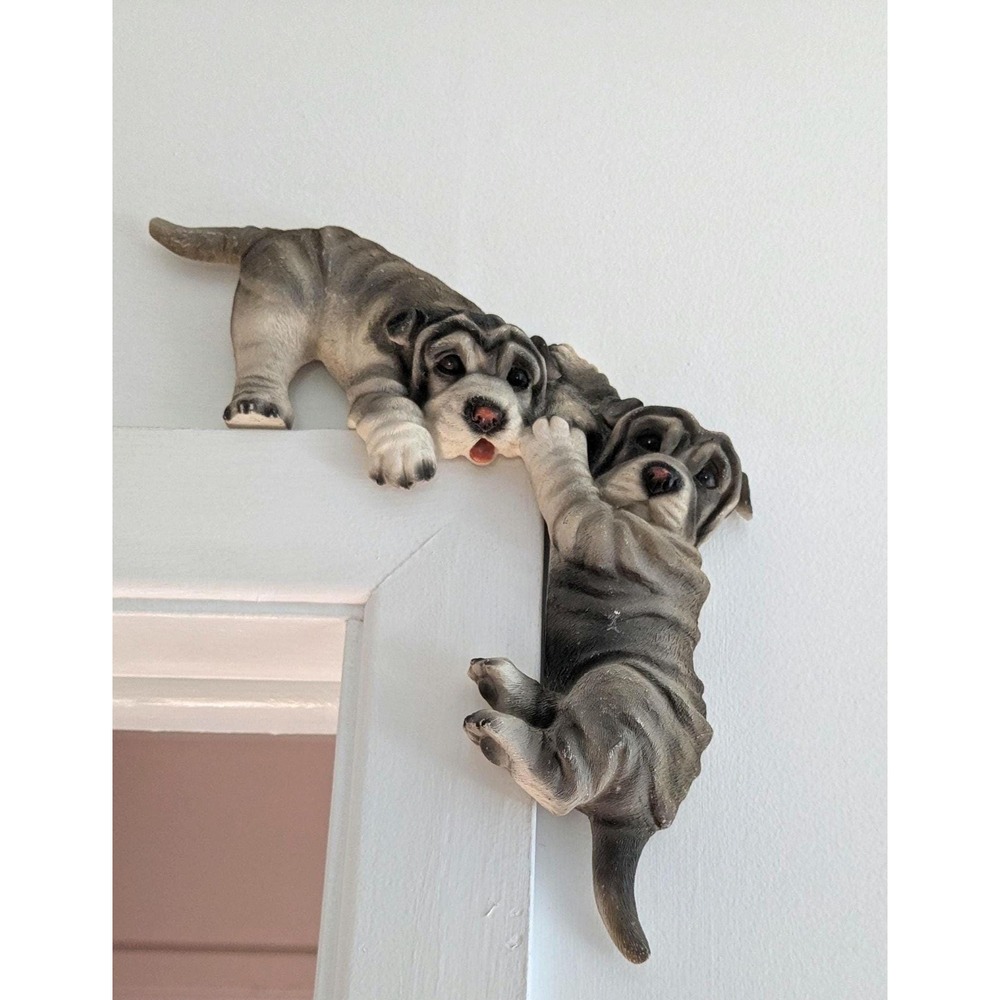 Vintage Resin Puppy Door Frame Topper Set of 2 Hanging Dog Wall Decor